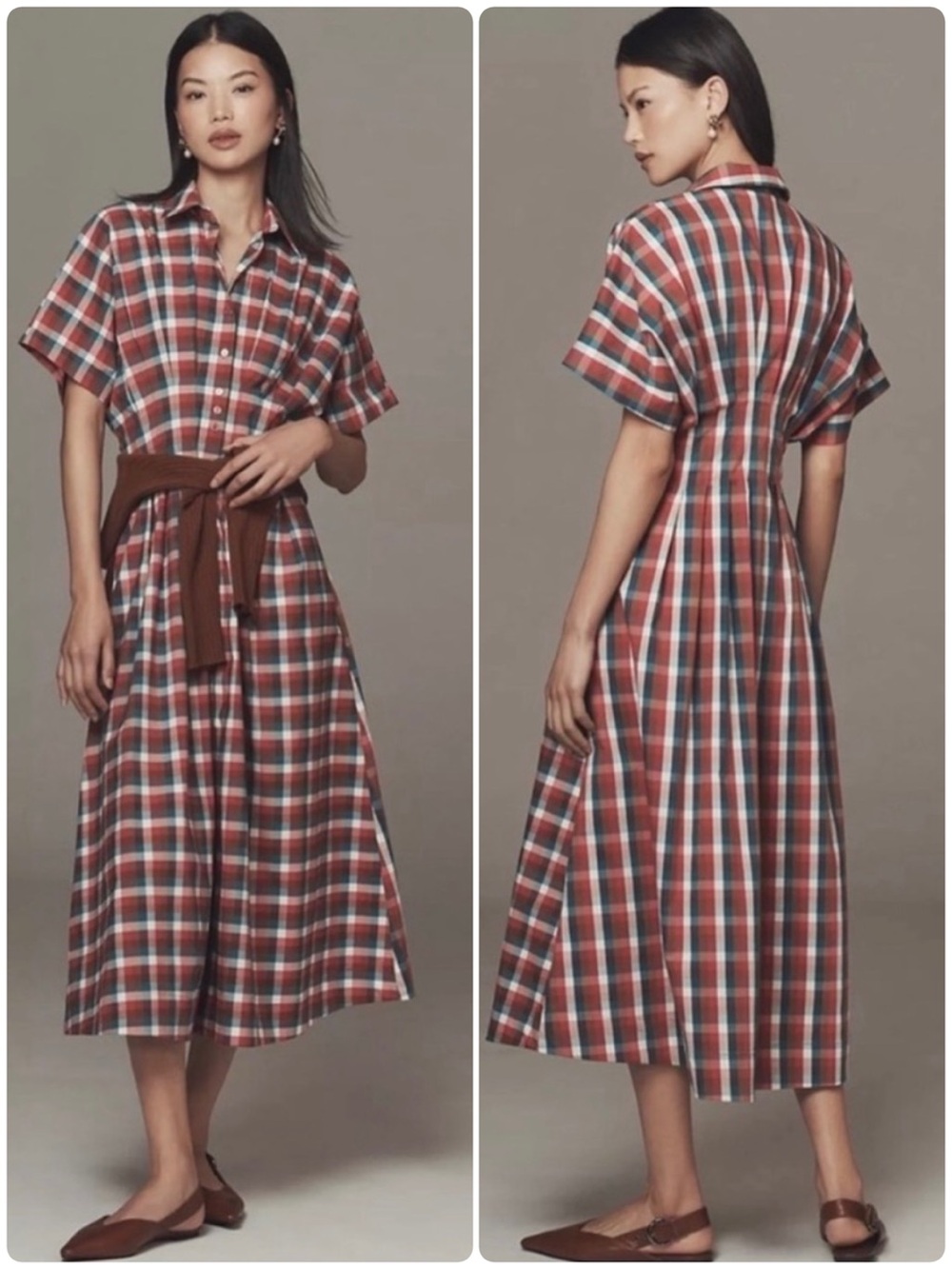 Anthropologie Exquise The Tobie Shirtdress Checkered Raspberry Size Small